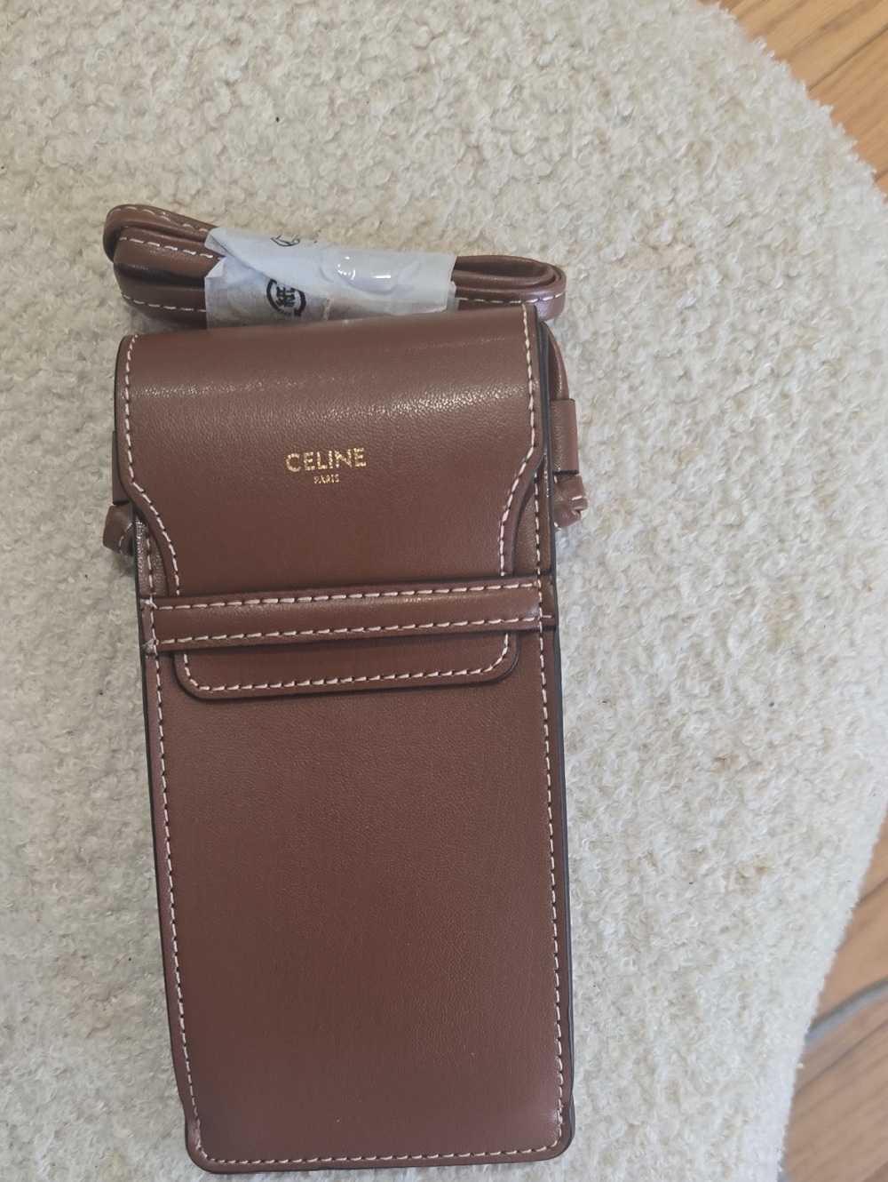 Celine Brown Belt Bag Sunglass Pouch with White Stitching